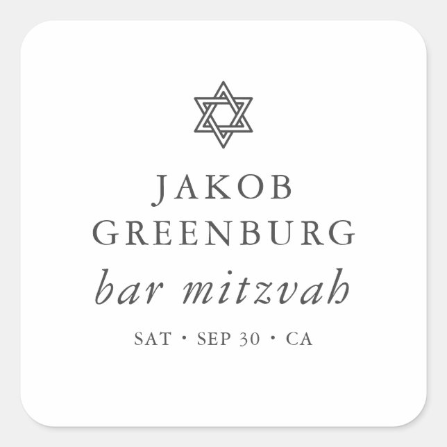 Simple Modern Elegant Star of David Bar Mitzvah Square Sticker (Front)