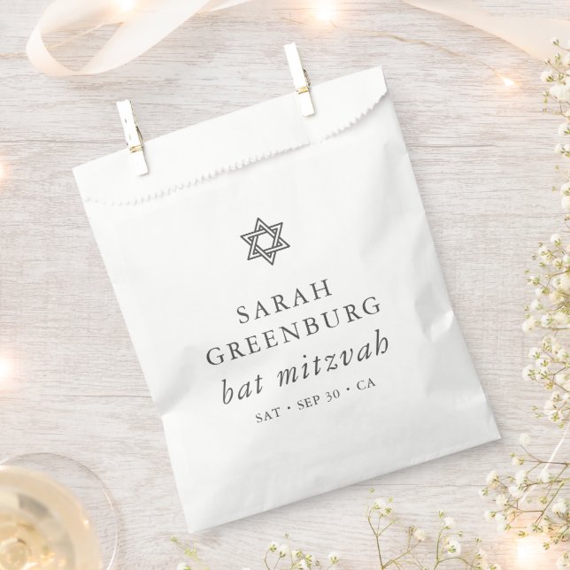 Simple Modern Elegant Star of David Bat Mitzvah Favor Bag (Clipped)