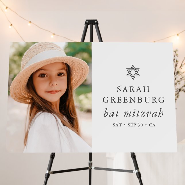 Simple Modern Elegant Star of David Bat Mitzvah Foam Board (In Situ (Stand))