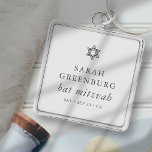 Simple Modern Elegant Star of David Bat Mitzvah Keychain<br><div class="desc">Design is composed of sans serif typography and playful cursive script typography on a simple background. 

Available here:
http://www.zazzle.com/store/selectpartysupplies</div>