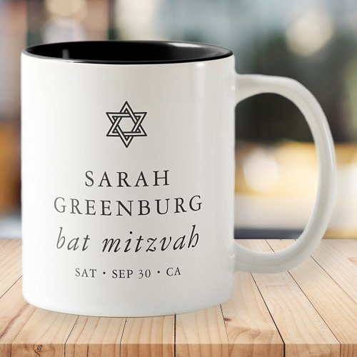 Simple Modern Elegant Star of David Bat Mitzvah Two_Tone Coffee Mug