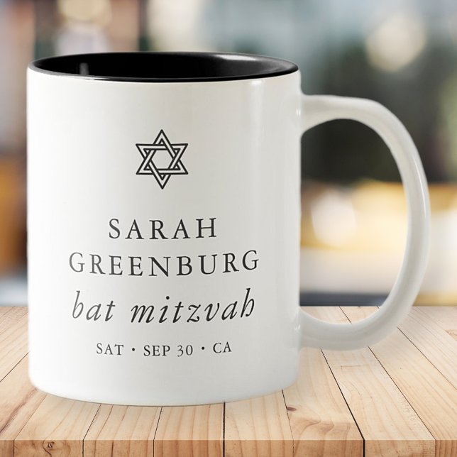 Simple Modern Elegant Star of David Bat Mitzvah Two-Tone Coffee Mug (Creator Uploaded)