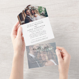 Simple Modern Elegant Stylish 2 Photo RSVP Wedding All In One Invitation
