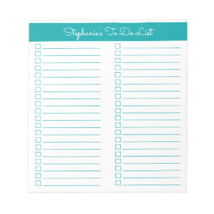 Simple Modern Elegant Teal Two Column Checklist Notepad