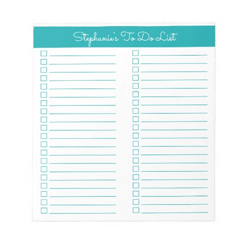 Simple Modern Elegant Teal Two Column Checklist Notepad