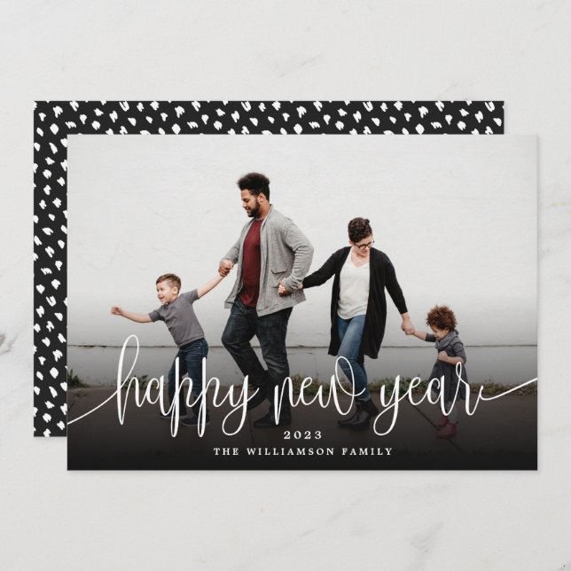 Simple Modern Elegant Typography New Year | Black Holiday Card (Front/Back)