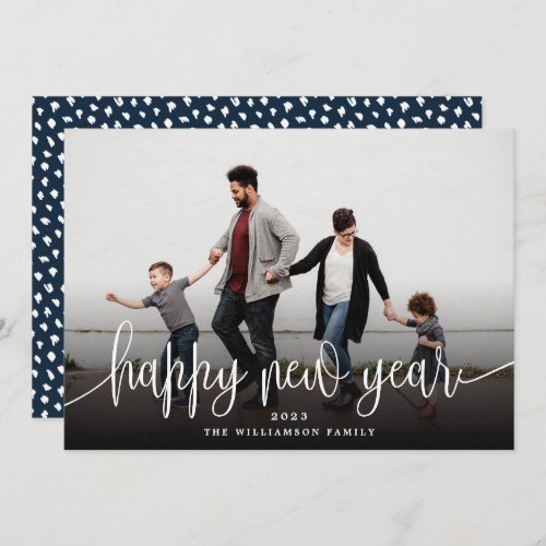 Simple Modern Elegant Typography New Year  Navy Holiday Card