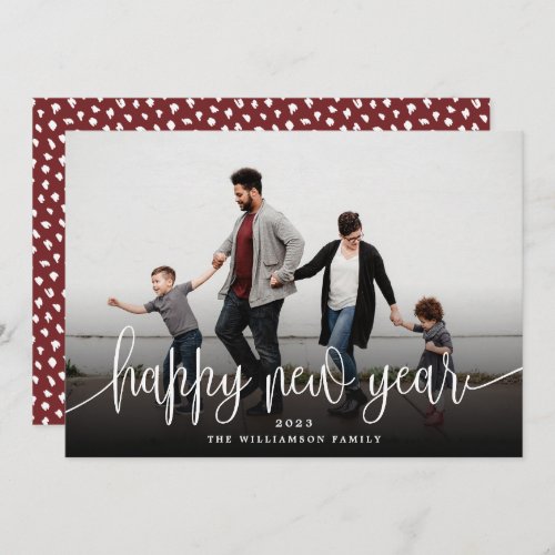 Simple Modern Elegant Typography New Year  Red Holiday Card