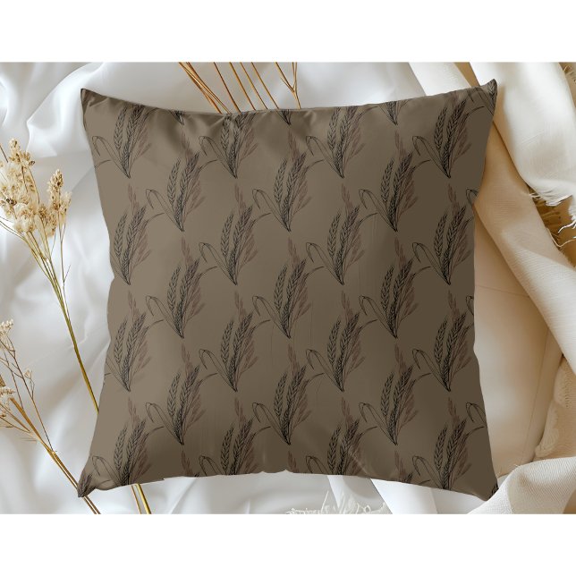 Simple Modern Elegant Wheat Pattern Brown Throw Pillow (Creator Uploaded)