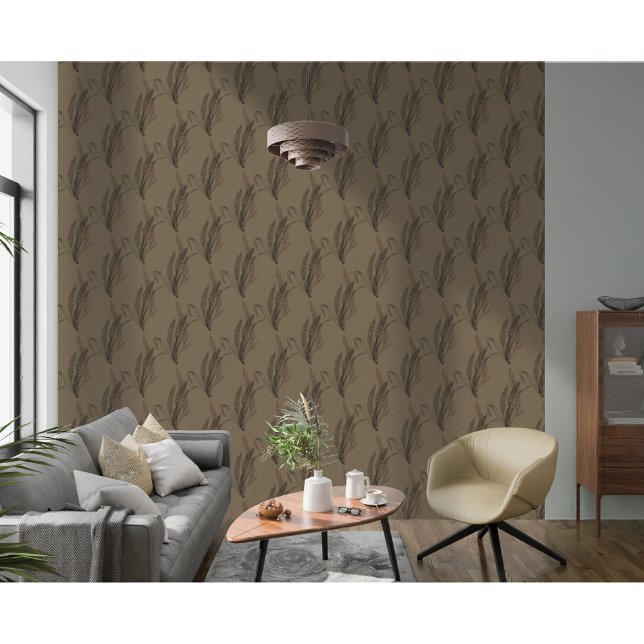 Simple Modern Elegant Wheat Pattern Brown Wallpaper (Creator Uploaded)