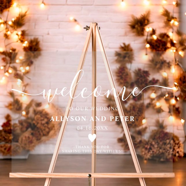 Simple modern elegant white script wedding welcome acrylic sign (Simple modern elegant white script wedding welcome acrylic sign)