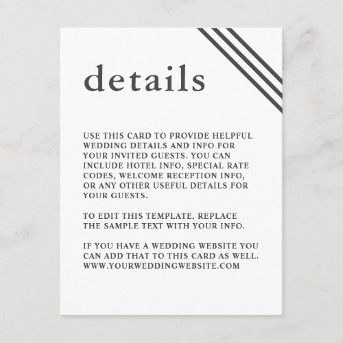 Simple Modern Elegant White Wedding Details Enclosure Card