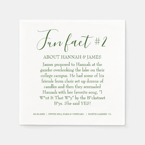 Simple Modern Emerald Green Fun Fact 2 Wedding Napkins