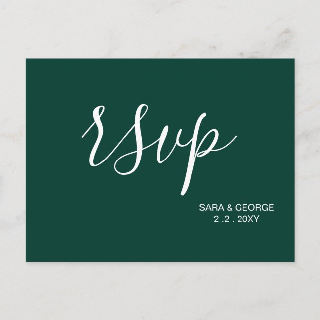 Simple  Modern Emerald Green RSVP Invitation Postcard (Front)