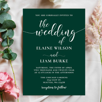 Simple Modern Emerald Green Wedding Invitation by blessedwedding at Zazzle