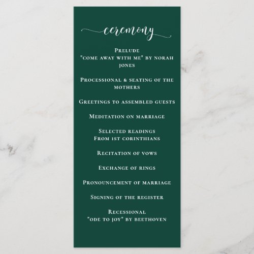 Simple Modern Emerald Green Wedding Program