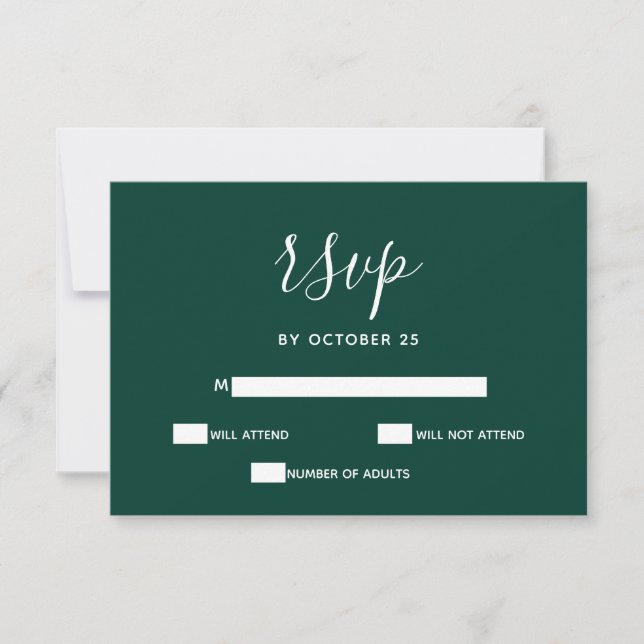 Simple Modern Emerald Green Wedding RSVP Card (Front)