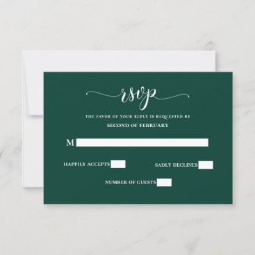 Simple Modern Emerald Green Wedding RSVP Card