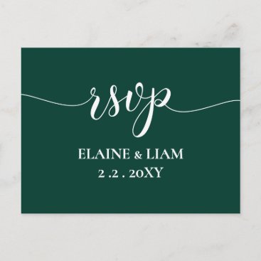 Simple Modern Emerald Green Wedding RSVP Invitation Postcard