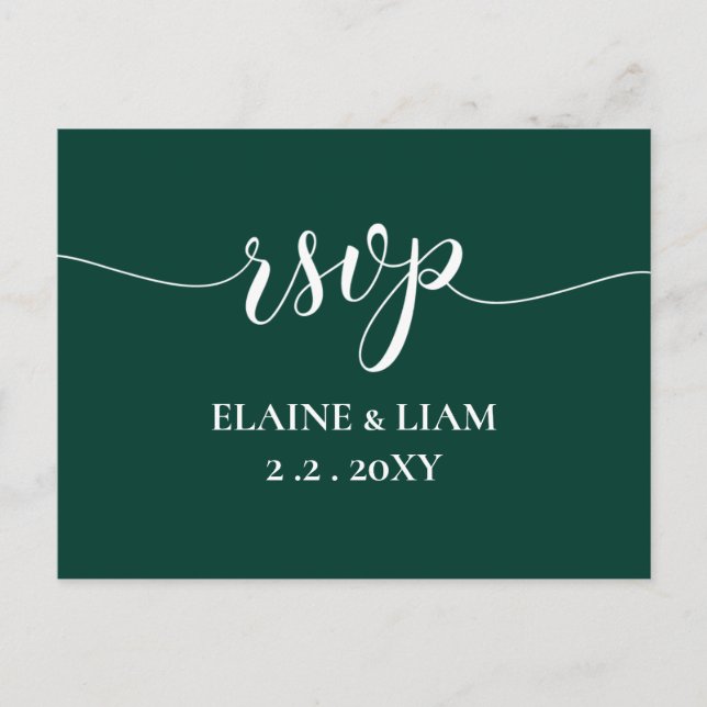 Simple Modern Emerald Green Wedding RSVP Invitation Postcard (Front)