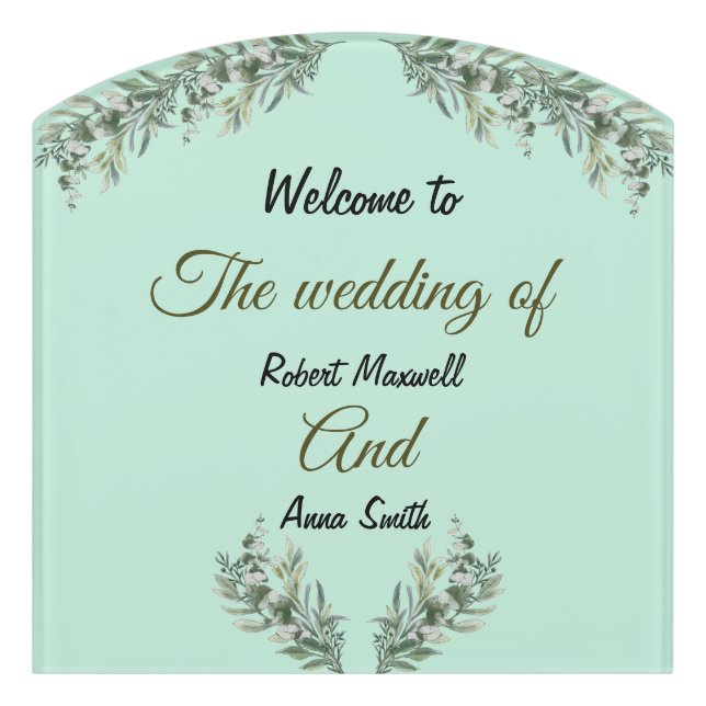 Simple Modern Emerald Nice Greenery The Wedding Door Sign (Contour Front)