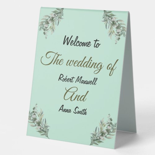 Simple Modern Emerald Nice Greenery The Wedding Table Tent Sign