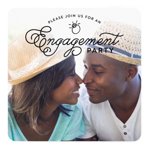 Simple Modern Engagement Party Full Photo Square Card