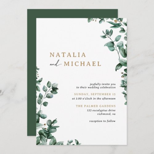 Simple Modern Eucalyptus Greenery  Casual Wedding Invitation