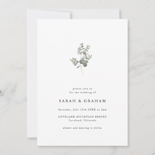 Simple Modern Eucalyptus Wedding Invitation