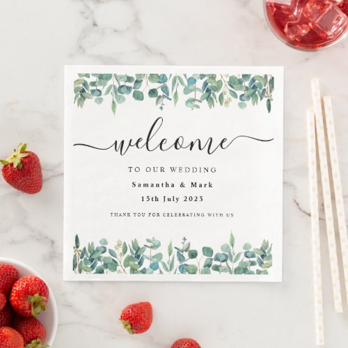 Simple Modern Eucalyptus Wedding Napkin