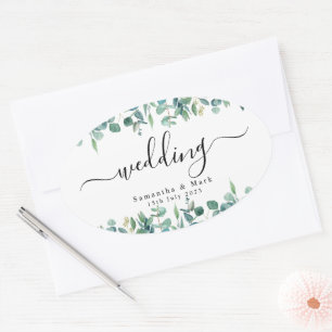 Simple Modern Eucalyptus Wedding Oval Sticker