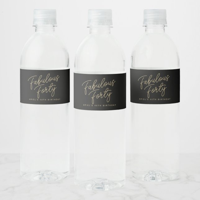 Simple Modern Fabulous Forty Personalized Birthday Water Bottle Label (Bottles)