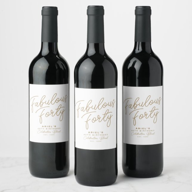 Simple Modern Fabulous Forty Personalized Birthday Wine Label (Bottles)