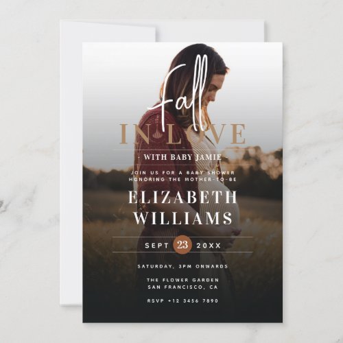 Simple Modern Fall in Love With Photo Baby Shower Invitation