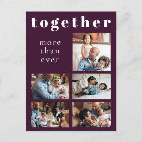 Simple modern family 5 photo collage holiday postcard