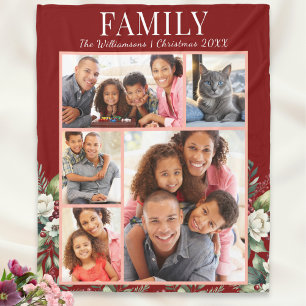 Simple Modern Family Christmas Photo Collage Fleece Blanket