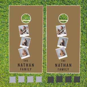 Simple Modern Family Name & 3 Photo  Cornhole Set