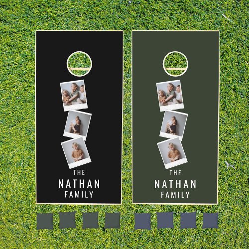 Simple Modern Family Name  3 Photo  Cornhole Set