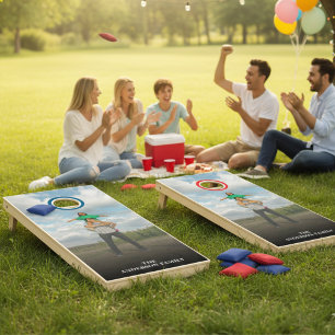 Simple Modern Family Name & Photo Cornhole Design Set