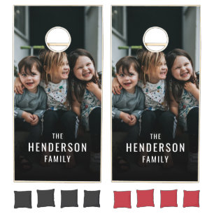 Simple Modern Family Name & Photo Cornhole Set