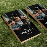 Simple Modern Family Name & Photo Cornhole Set<br><div class="desc">Elevate your outdoor gatherings with this custom family photo cornhole game set. Featuring your cherished family photo prominently on each board, this unique set adds a heartwarming touch to the beloved bean bag toss game. Perfect for family reunions, birthday celebrations, or casual backyard fun, this personalized cornhole set will be...</div>