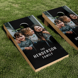 Simple Modern Family Name & Photo Cornhole Set