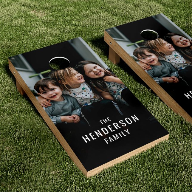 Simple Modern Family Name & Photo Cornhole Set (Creator Uploaded)