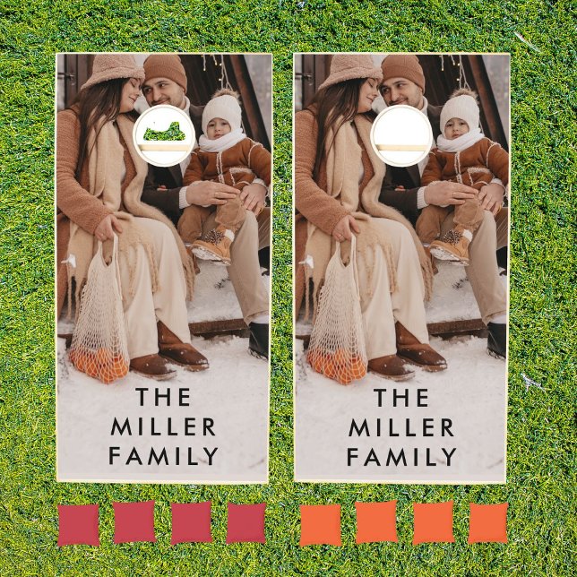 Simple Modern Family Name & Photo  Cornhole Set (Creator Uploaded)