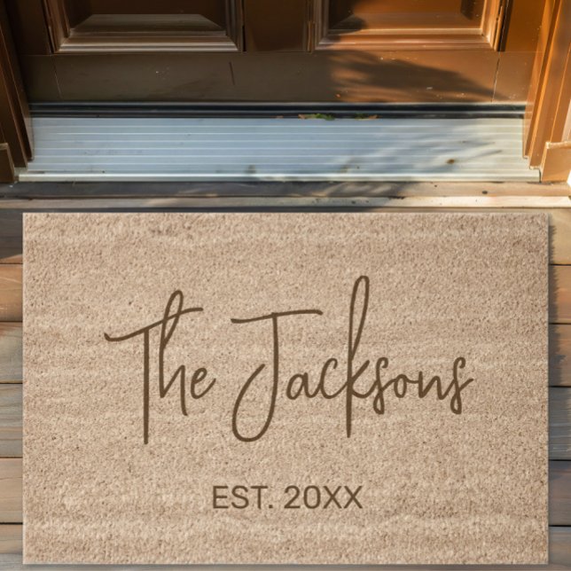 Simple Modern Family Name Welcome Fiber Doormat (Simple Modern Family Name Fiber Doormat, Personalized Welcome Mat, Farmhouse Decor, Boho Outdoor )