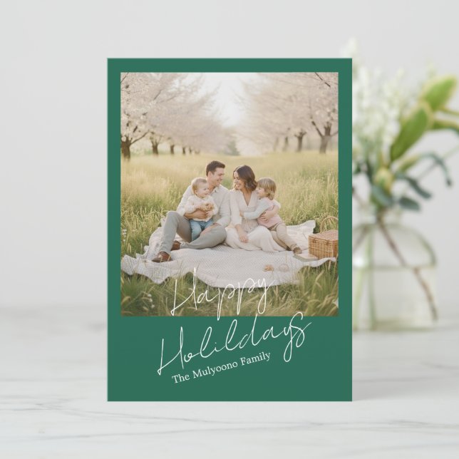 Simple Modern Family Photo Christmas & New Year Ca Holiday Card (Standing Front)