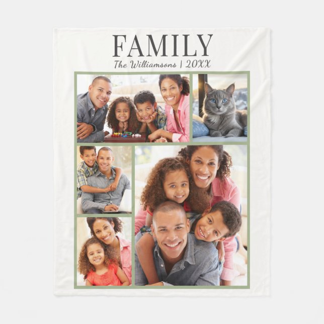 Simple Modern Family Photo Collage Fleece Blanket (Front)