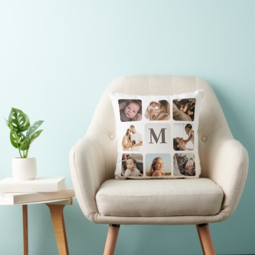 Simple Modern Family Photo Grid Collage Throw Pillow