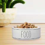Simple Modern Farmhouse Style Stripe Food Bowl<br><div class="desc">Cute modern farmhouse style pet bowl for dogs or cats features "food" in handwritten style dark charcoal gray lettering with striped accents.</div>