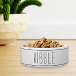 Simple Modern Farmhouse Style Stripe Kibble<br><div class="desc">Cute modern farmhouse style pet bowl for dogs or cats features "kibble" in handwritten style dark charcoal gray lettering with striped accents.</div>